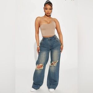 Fashion Nova Drew Drop Waist Baggy Jeans - Dark Wash Size 7